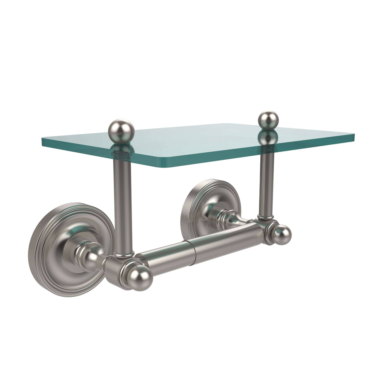 Two Post Toilet Tissue Holder with Glass Shelf - Satin Nickel V11785