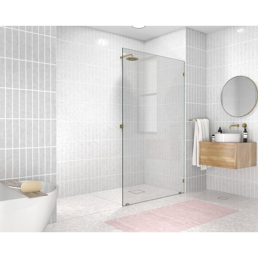 78-in Frameless Shower Door Single Fixed Panel Satin Brass in Gold E96889