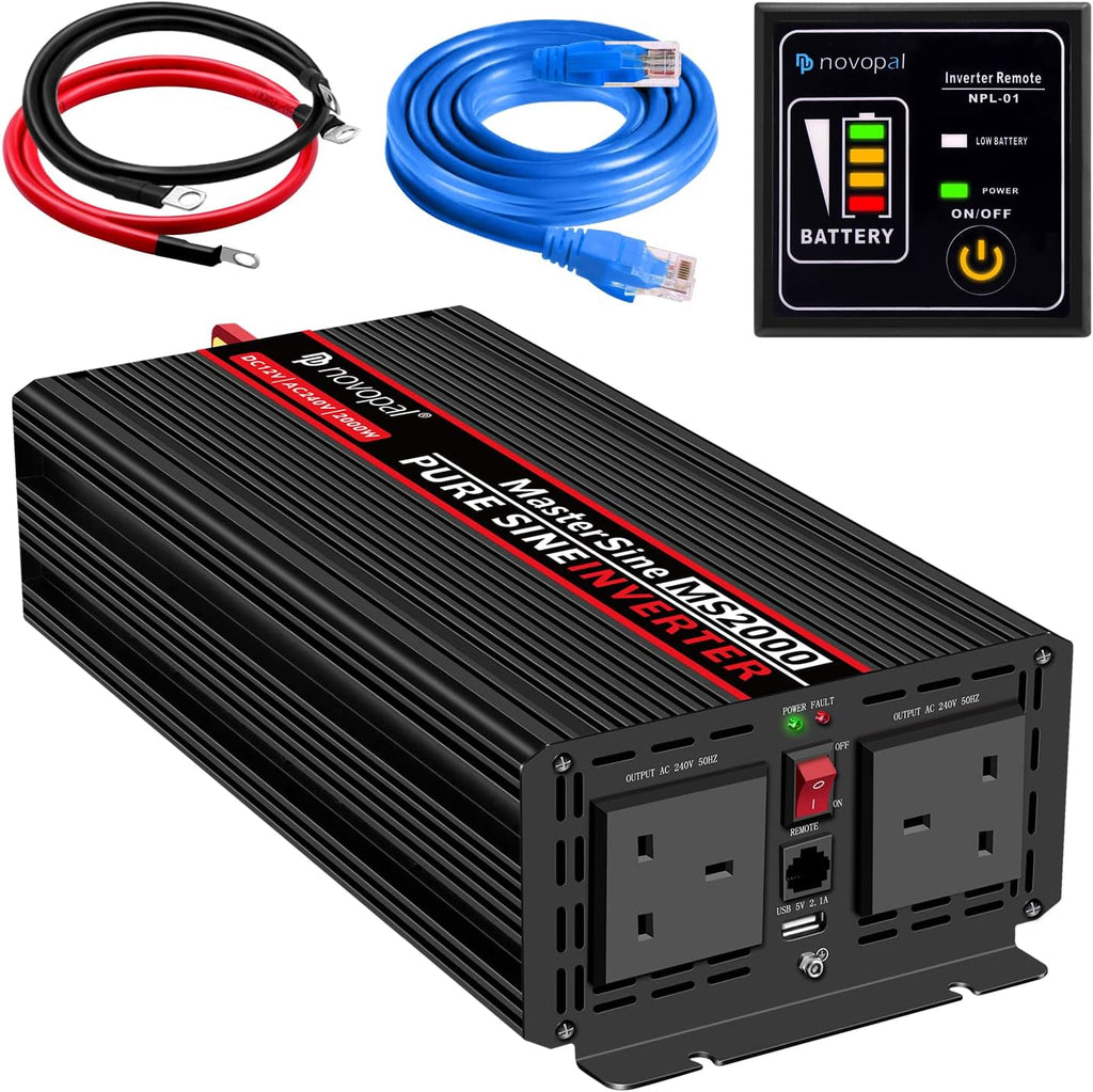 Pure Sine Wave Power Inverter 1000 Watt 12V DC to 110V AC Converter with 4 AC Outlets and One USB Port B977