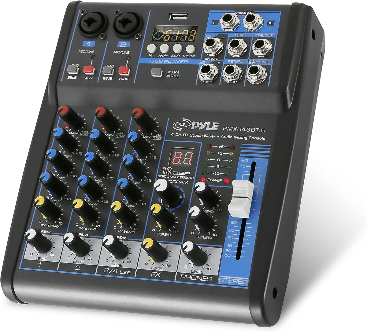 4 Channel Digital USB Bluetooth Audio Mixer with FX Processor E250