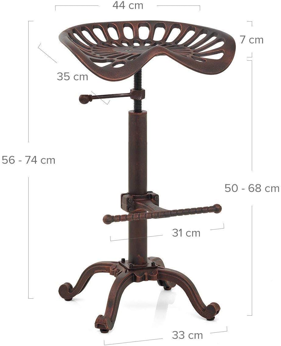 Rustic Industrial Bar Stool Cast Iron Adjustable Height Swivel X5096