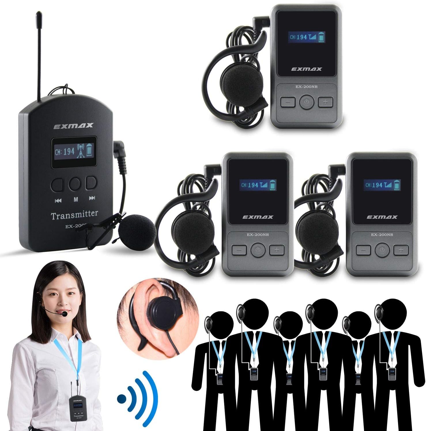 UHF Wireless Tour Guide Device 200 Channels 1 Transmitter & 3 Receivers K31524