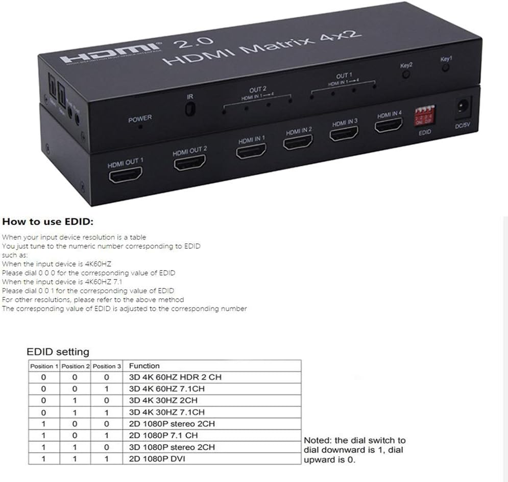 4K HDMI 2.0 Matrix 4X2 Switch with Optical & L/R 3.5mm Output I7741