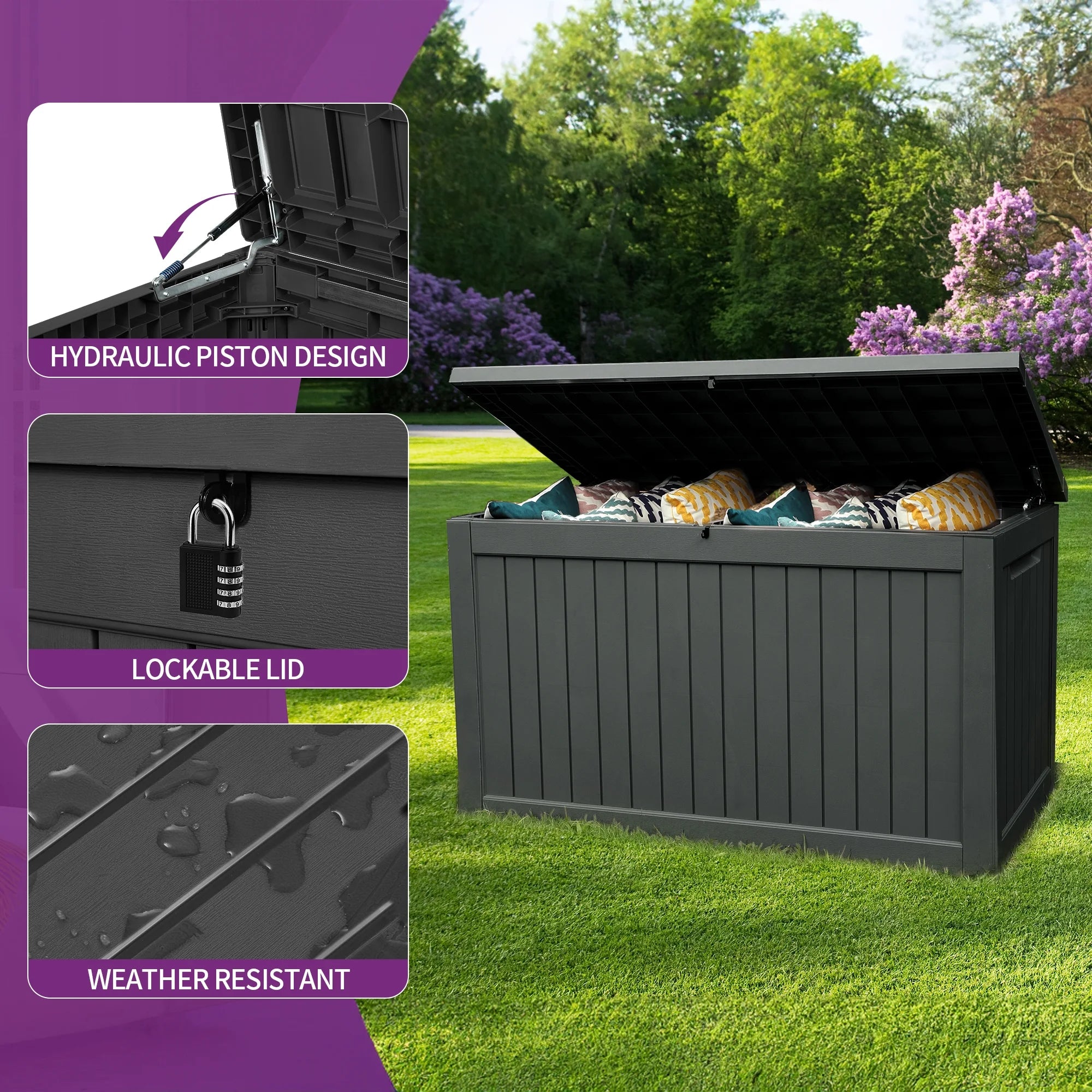 230 Gallon Outdoor Storage Deck Box, Lockable, Black F7148