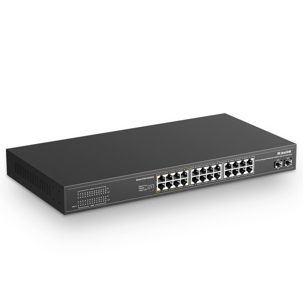 28 Port PoE Gigabit Managed Switch, 24 GE PoE Port, 4 GE Uplink, 4 Combo SFP, 300W, L2+ Smart Managed, Rackmount Fanless S984
