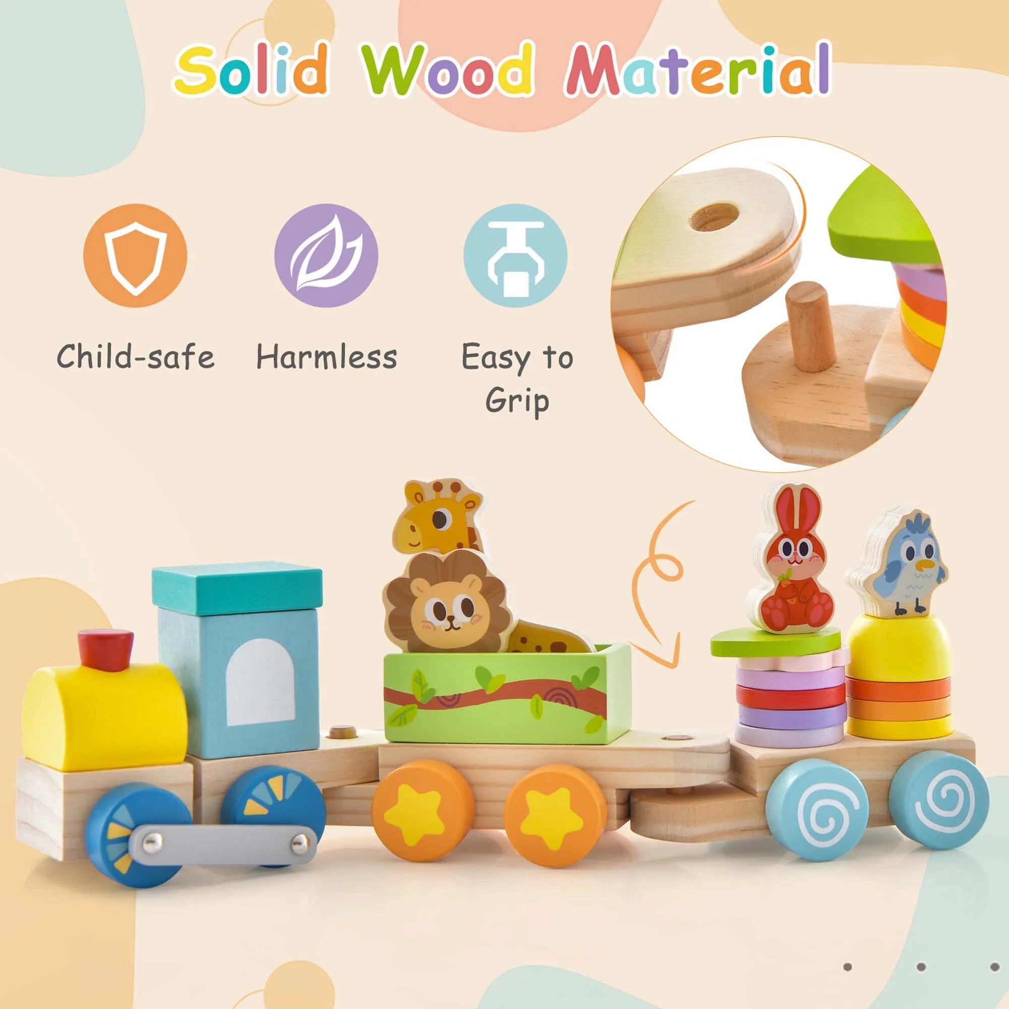Wooden Stackable Train Set with Animal Toys & Locomotive O808011