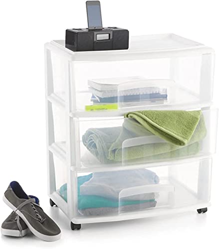3 Large Clear Drawer Plastic Storage Cart with Wheels (White) S386026