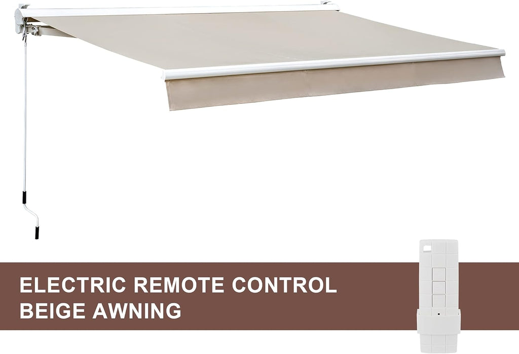 Beige 12'x10' Retractable Motorized Patio Awning Y2283