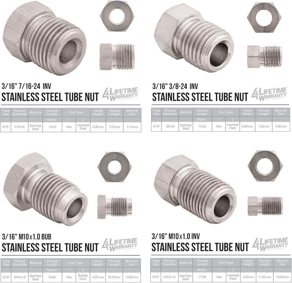 25 ft 3/16 and 1/4 Stainless Steel Brake Line Tubing Coil and Fitting Kit, 2 Kits, 16 Fittings per Kit, Inverted Flare, SAE Thread, 0.028 inch Wall Thickness, Pack of 2 G9160