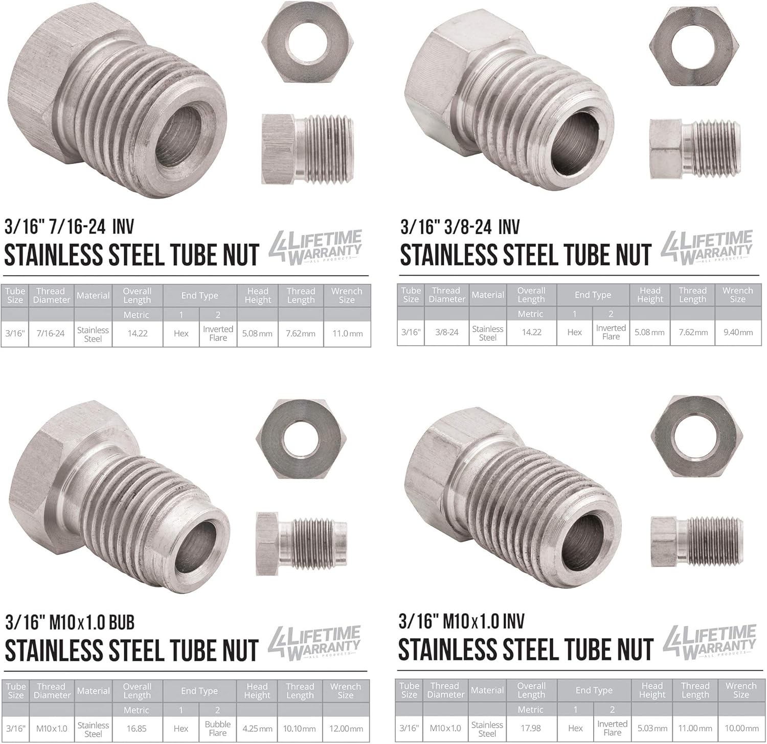 25 ft 3/16 and 1/4 Stainless Steel Brake Line Tubing Coil and Fitting Kit, 2 Kits, 16 Fittings per Kit, Inverted Flare, SAE Thread, 0.028 inch Wall Thickness, Pack of 2 G9160