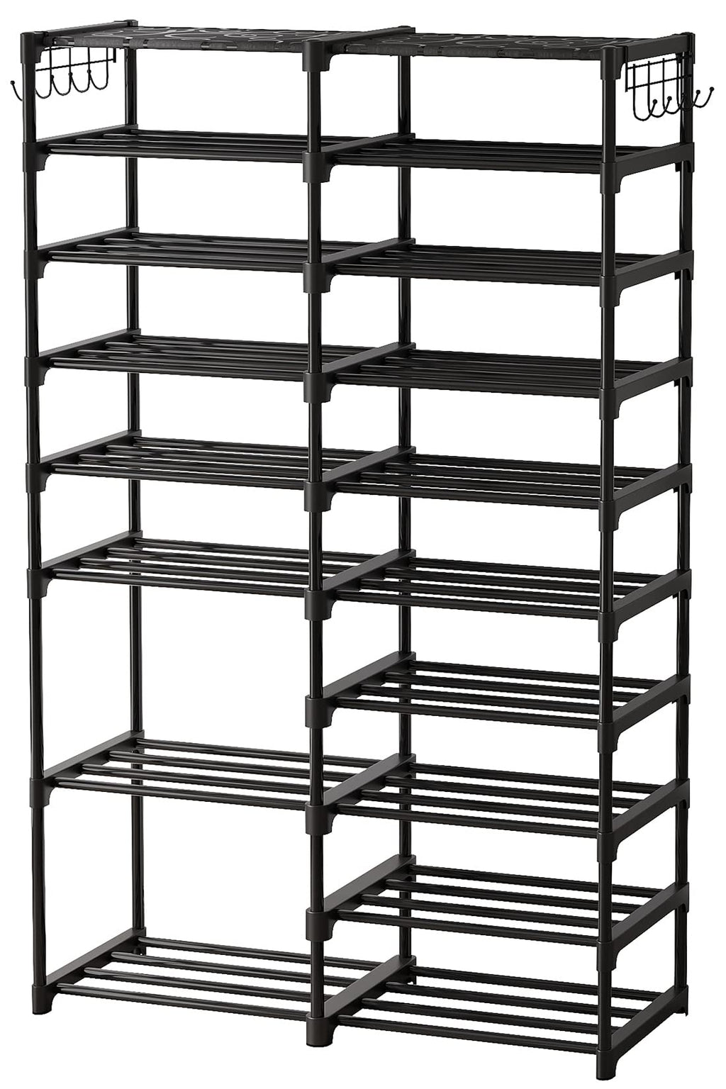 Black 9 Tiers Stackable Shoe Rack with 2 Hooks Z96946