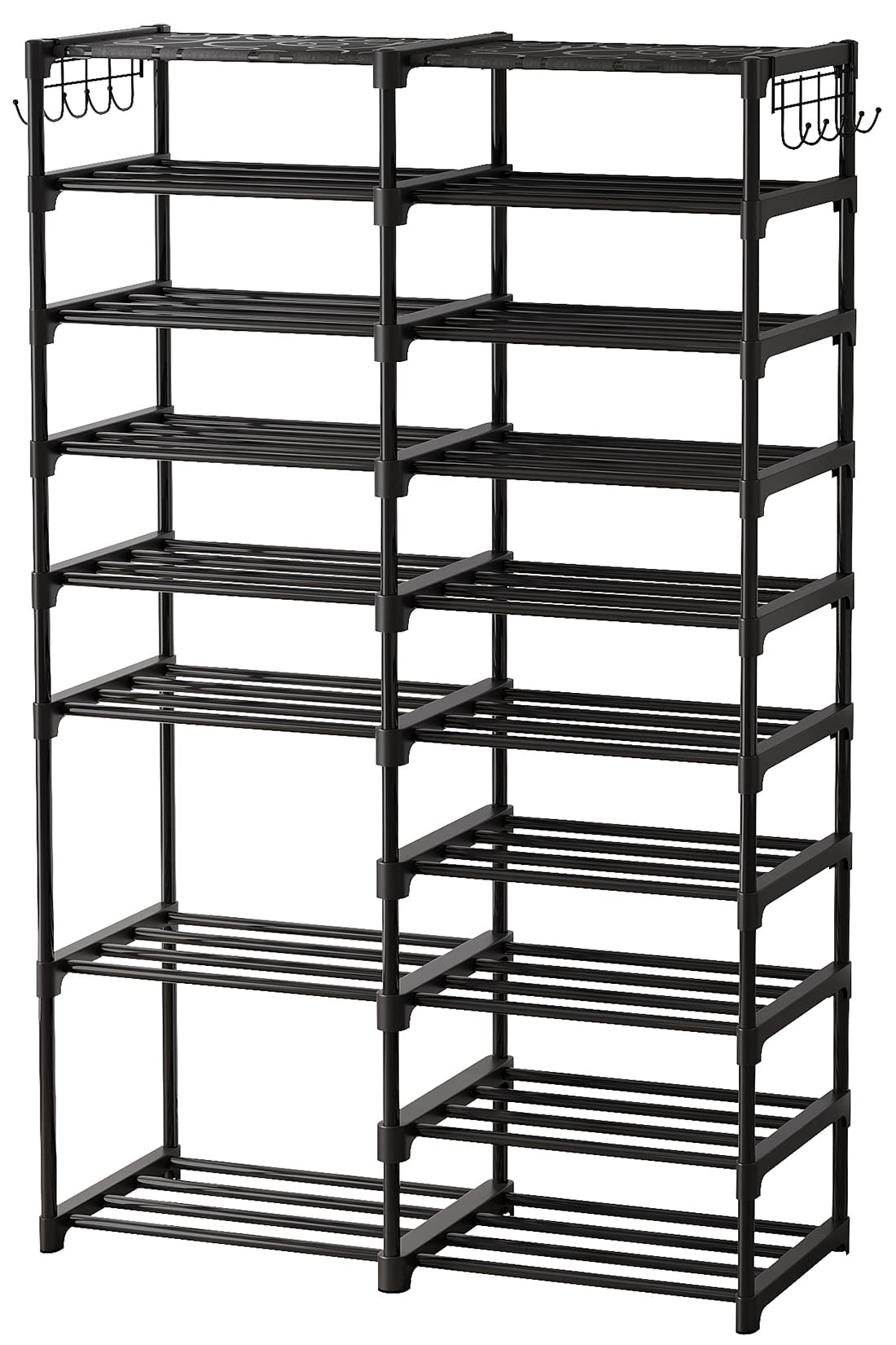 Black 9 Tiers Stackable Shoe Rack with 2 Hooks Z96946