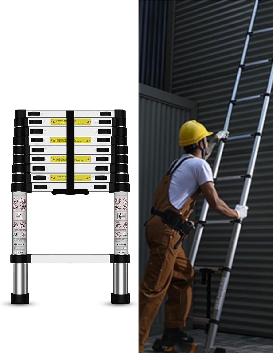 Telescoping Ladder, 12.5 FT Aluminum Heavy Duty 330 lbs Load G21452