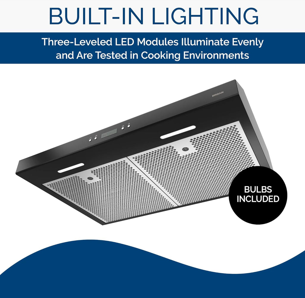 Black 30-Inch Under Cabinet Range Hood with Light Exhaust Fan, 400 CFM Q5091