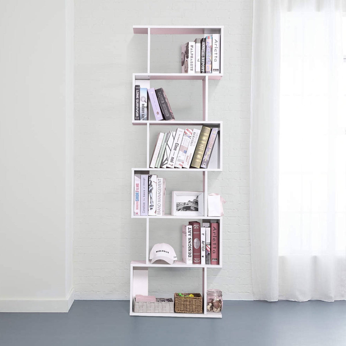 White 6-Tiers Wood Bookcase X703