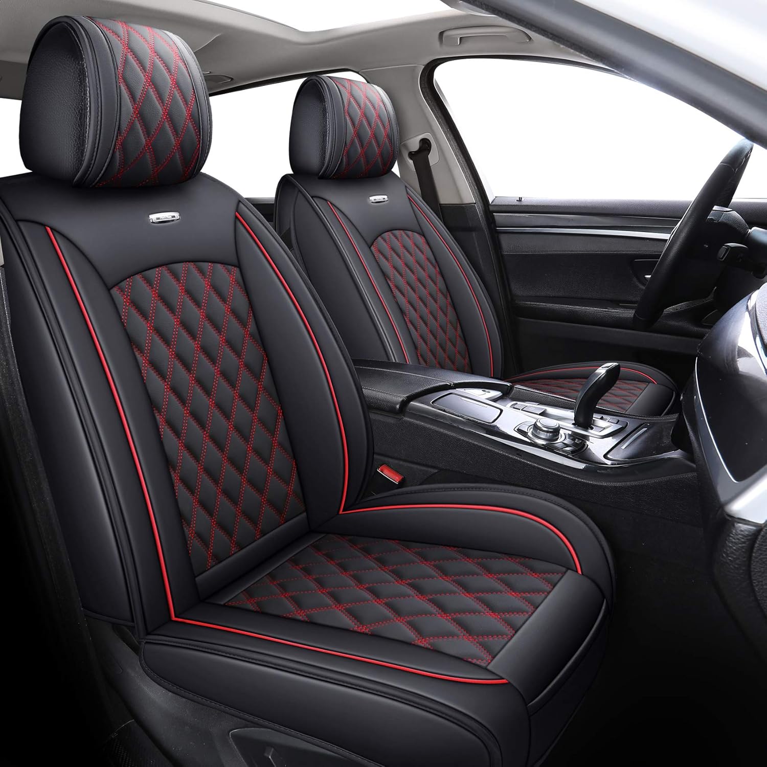 Black-White Waterproof Leather Car Front Seat Covers (2 PCS Front) S892323
