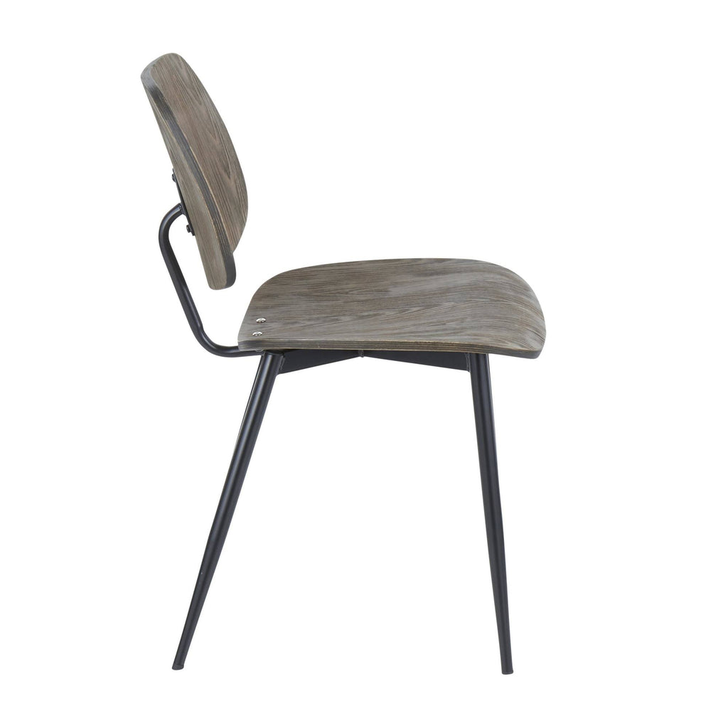 Set of 2 Black Metal and Curved Espresso Wood Industrial Chair O336