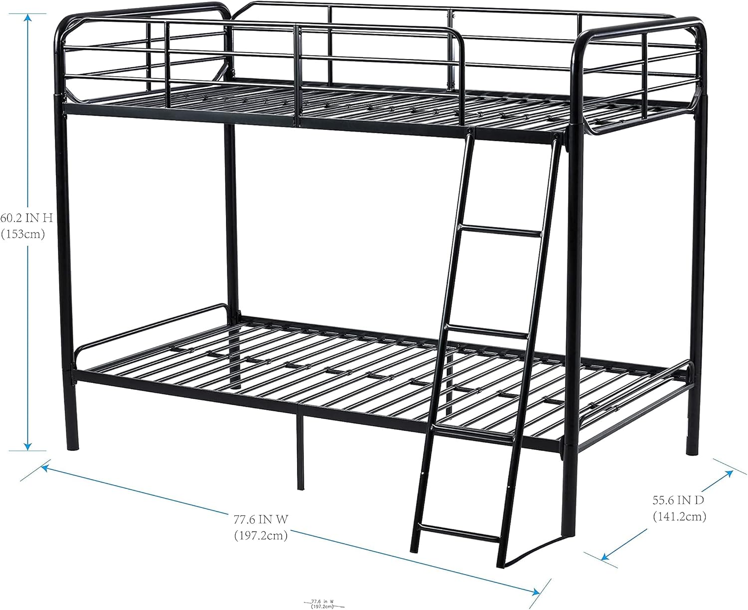 Twin Over Twin Black Stackable Bunk Bed with Ladder and Metal Frame G69722