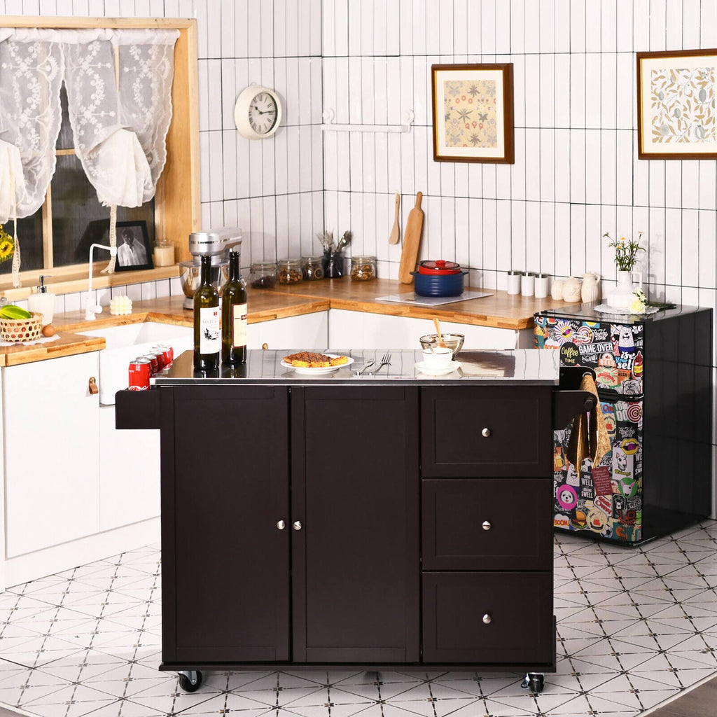 Kitchen Island 2-Door Storage Cabinet Stainless Steel Top with Drawers S4146