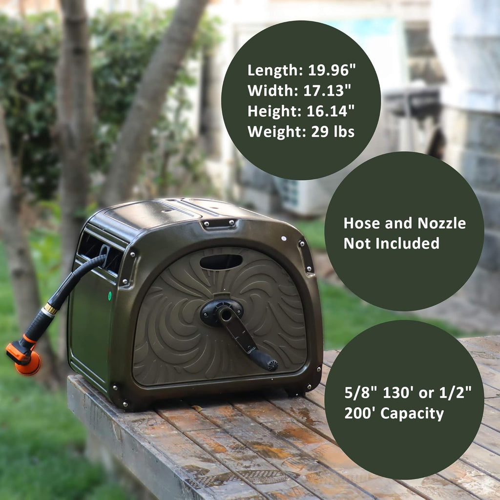 Heavy Duty Metal Garden Hose Storage Reel with Crank Handle, 150ft 5/8 Hose Capacity L503