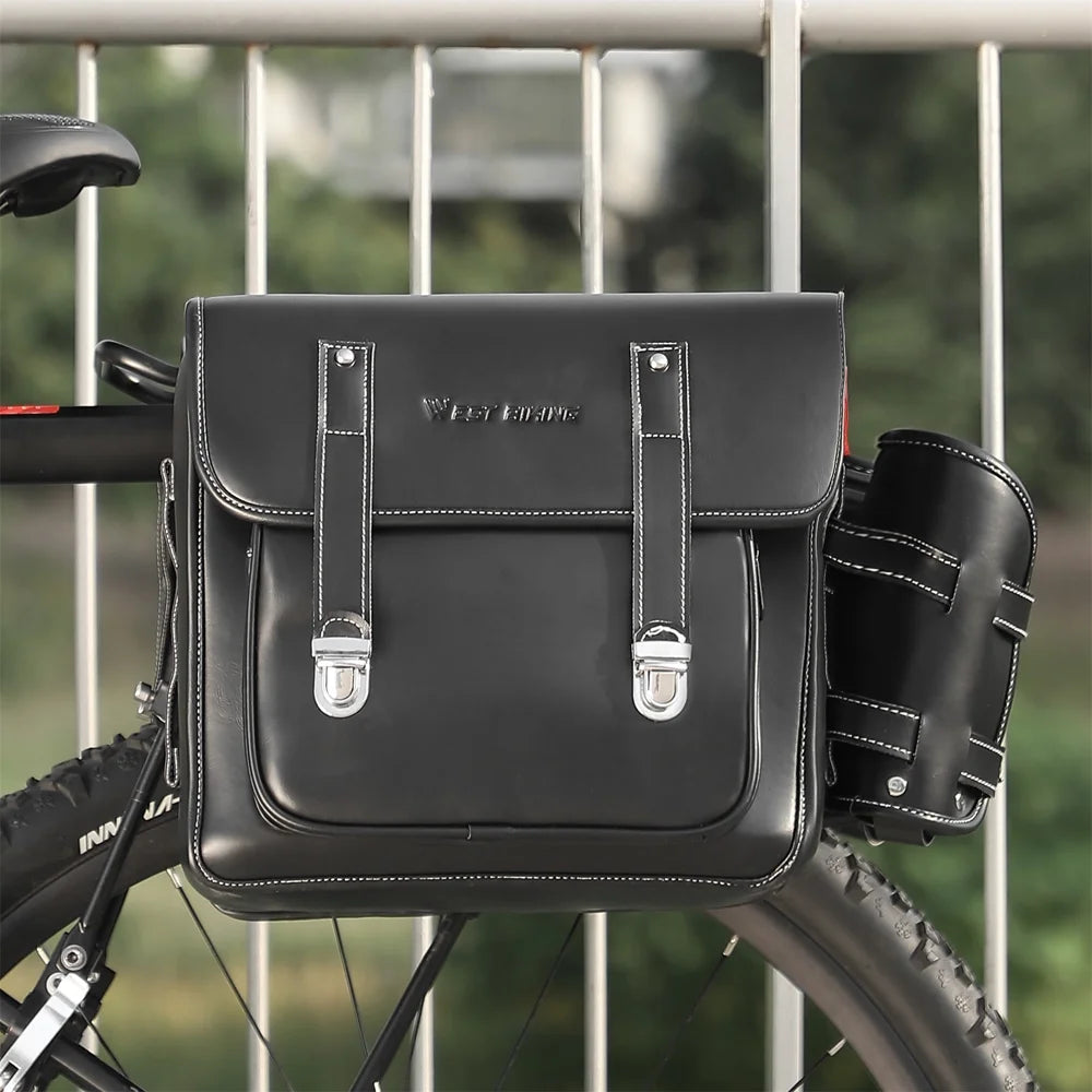 Retro Leather Bike Rear Bag with Side Bag P798