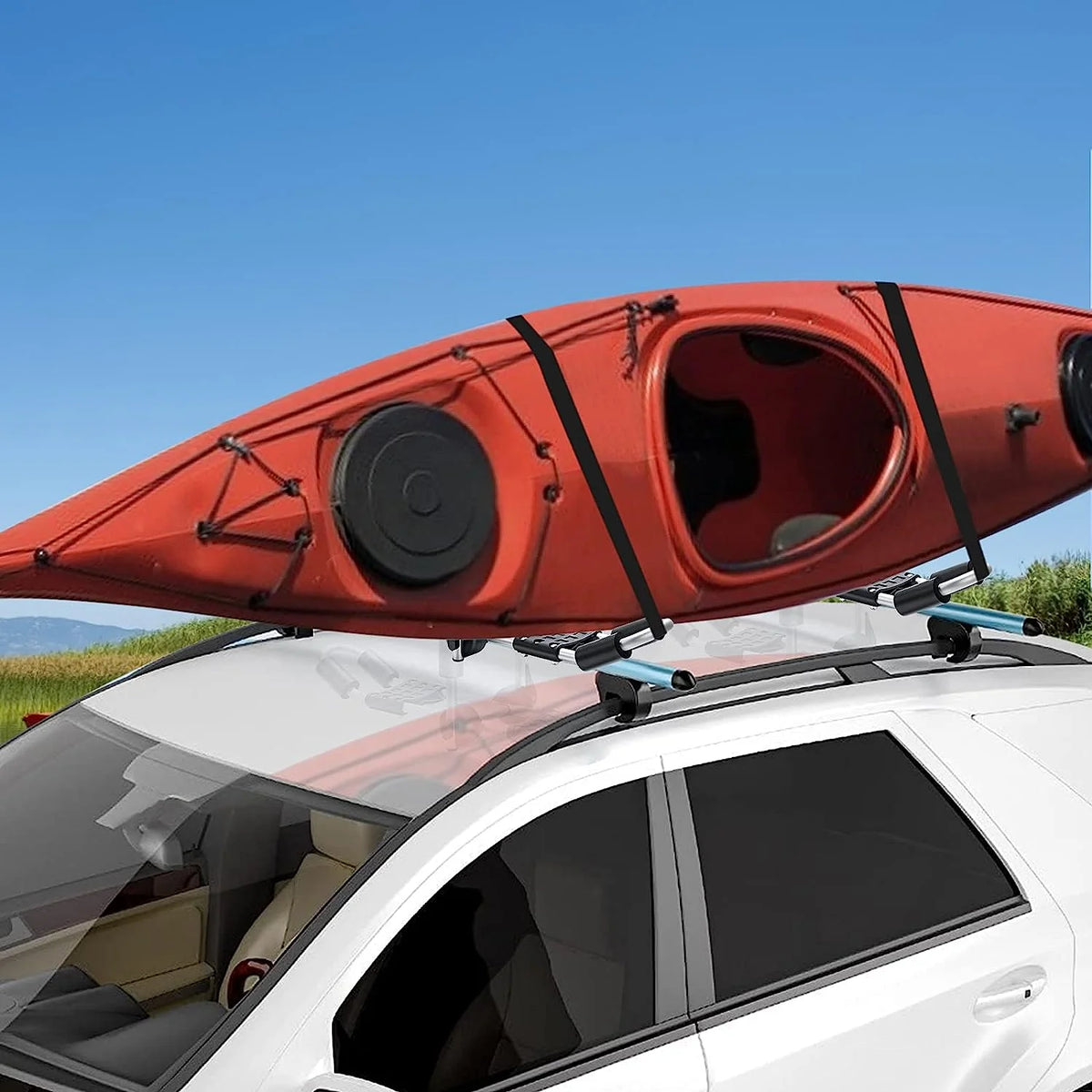 2 Pcs Folding J Bar Mount Rack with Ratchet Straps and Protective Foam Pad A257
