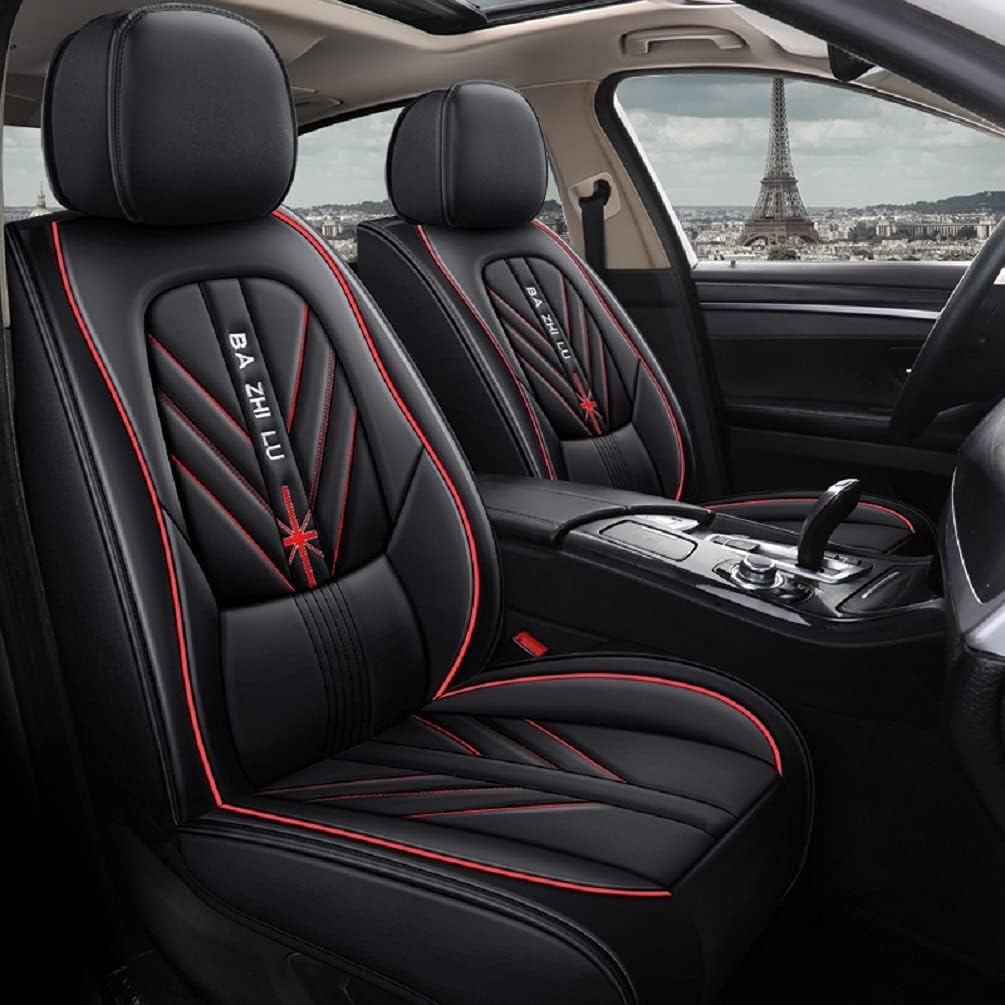 Black PU Leather Universal Car Seat Covers Full Set Pack of 2 O8886