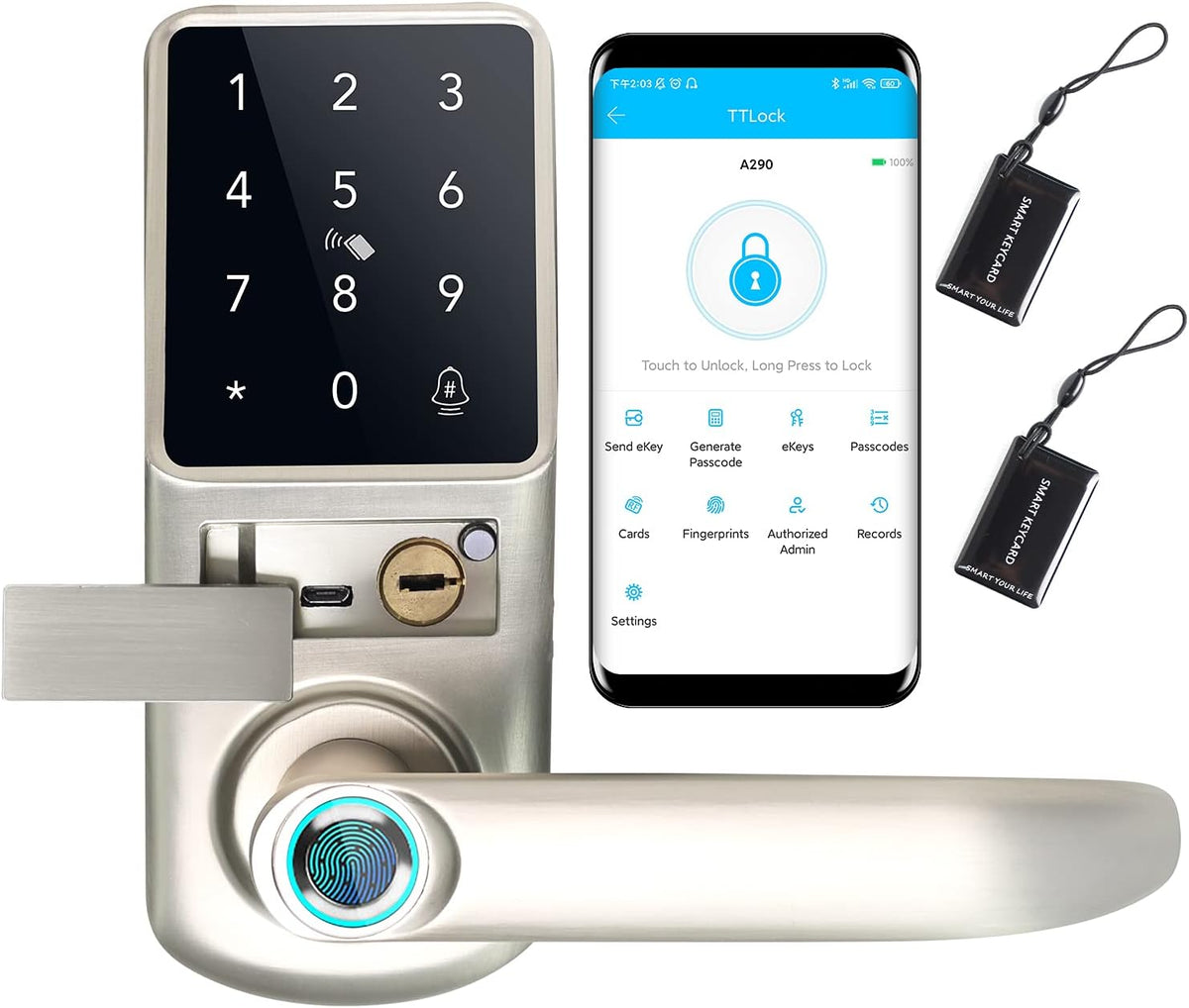 6-in-1 Keyless Entry Smart Door Lock with Keypads E8027