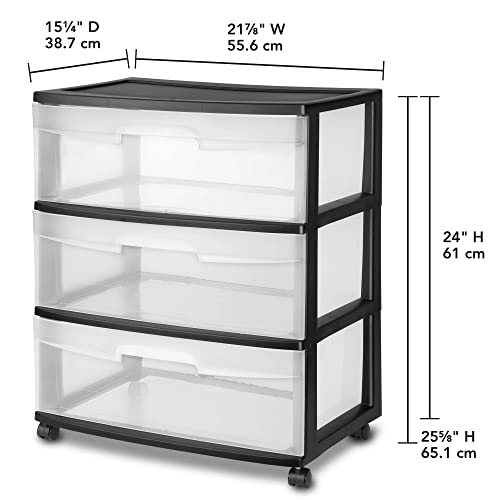 3 Large Clear Drawer Plastic Storage Cart with Wheels (White) S386026