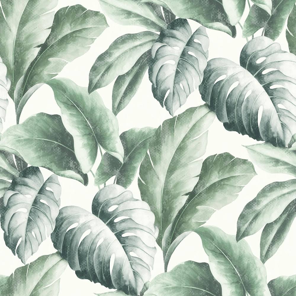 Ivory, Green Floral Leaf Wallpaper C13562