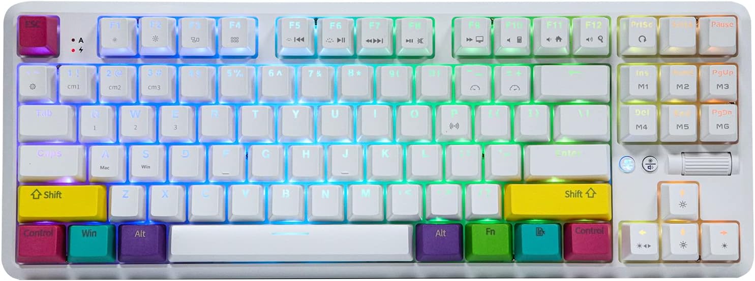 87 Keys Bluetooth Wired/Wireless Mechanical Keyboard with RGB Backlit, Brown Switch, White R24177