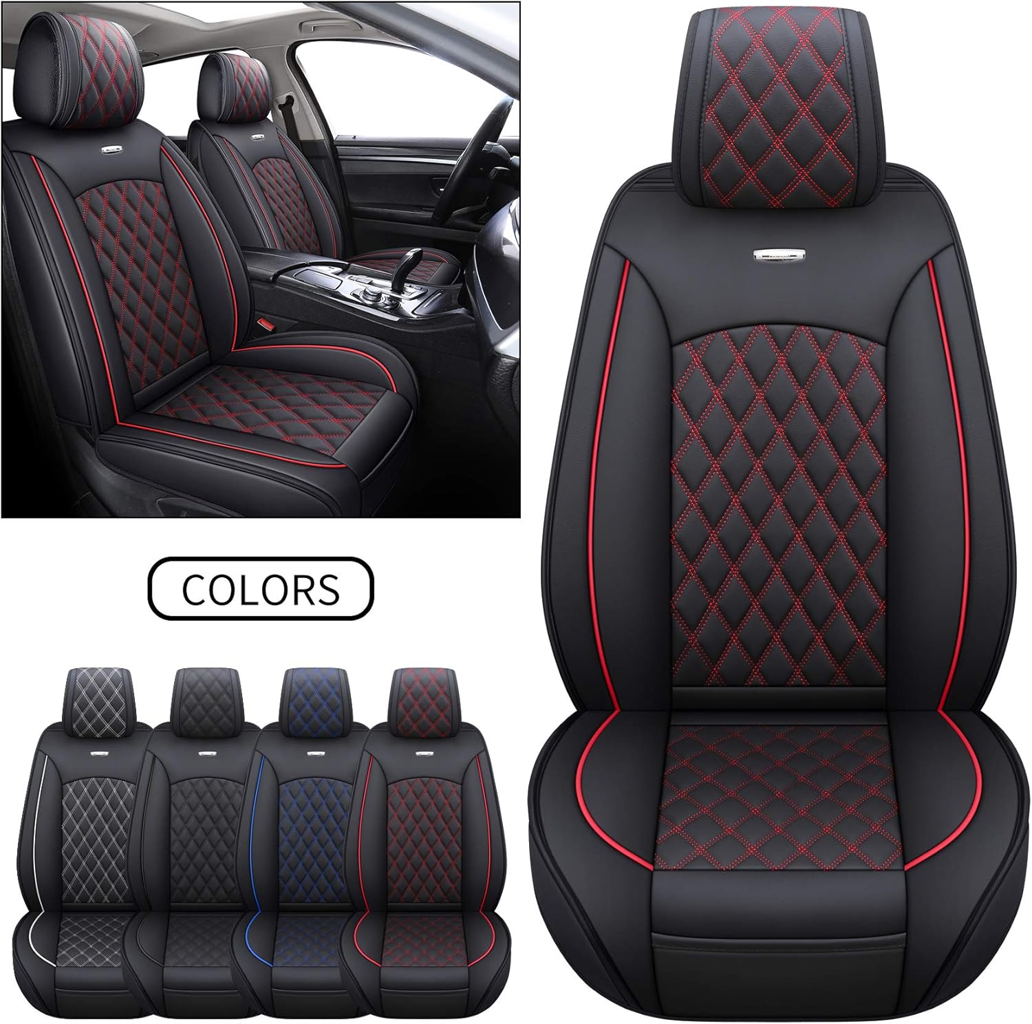 Black-White Waterproof Leather Car Front Seat Covers (2 PCS Front) S892323