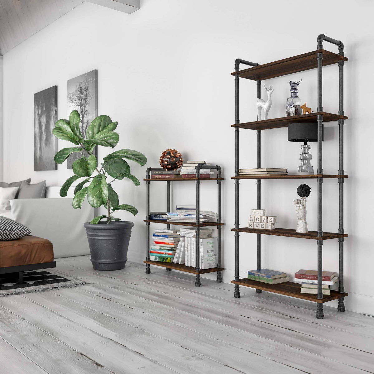 5-Tier Solid Pine Wood Bookcase L120