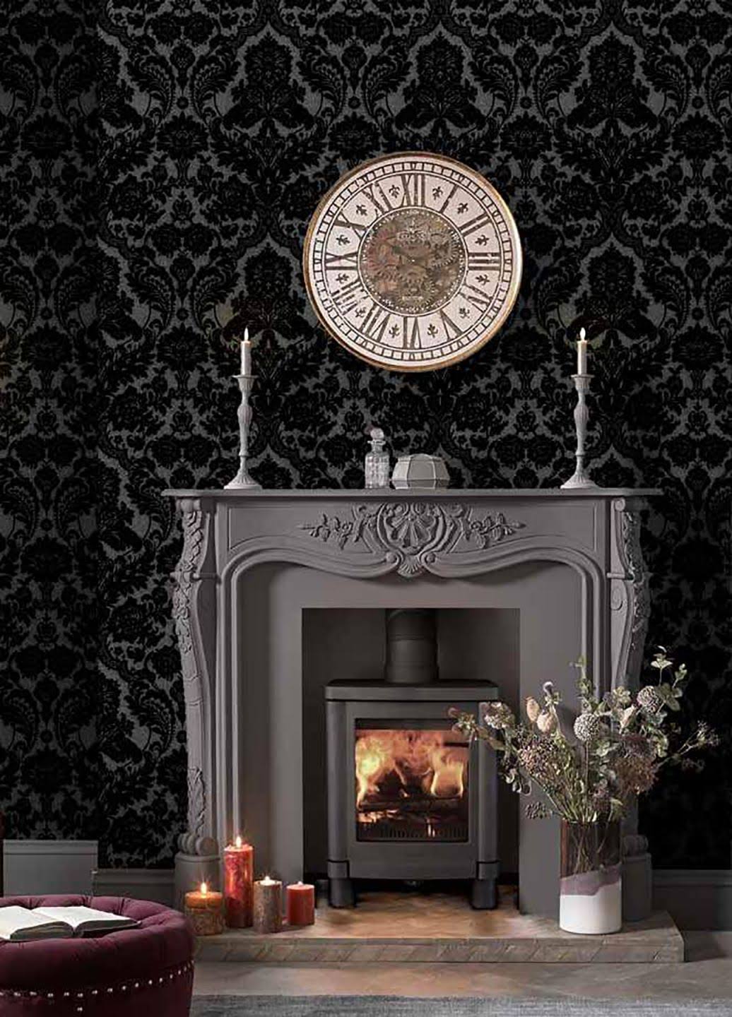 Gothic Damask Noir Wallpaper C69219
