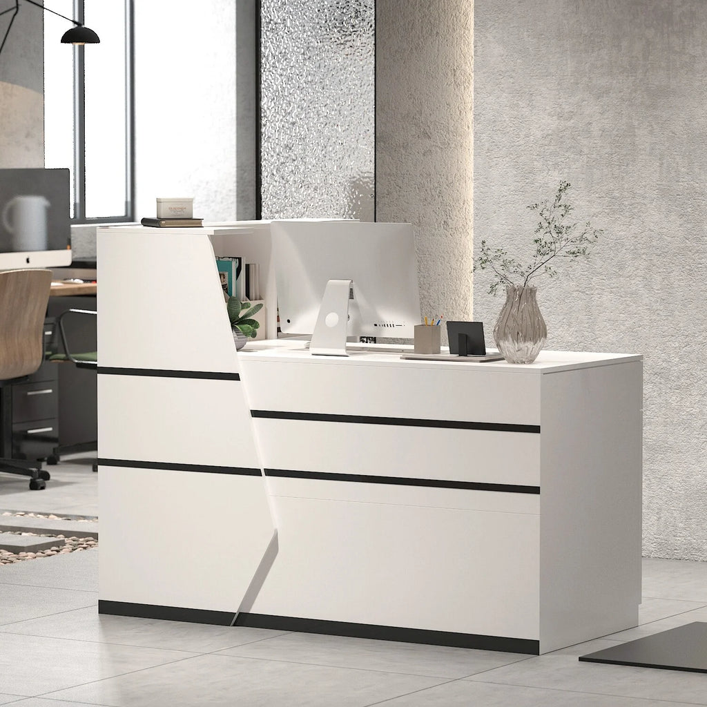55.1"W L-Shape Wood Reception Desk with Keyboard Tray Z762113