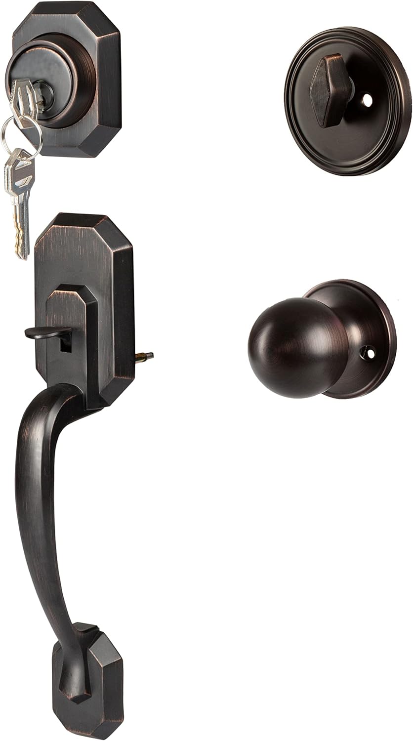 Black Single Cylinder Deadbolt Handleset with Lever, Pack of 2 A8755