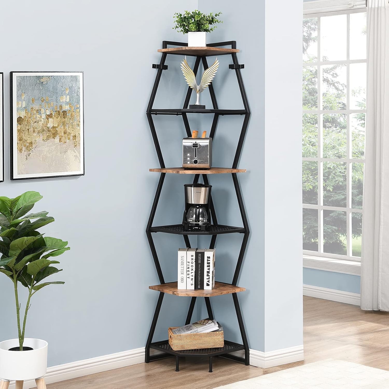 Gray Corner Ladder Shelf Bookcase B229