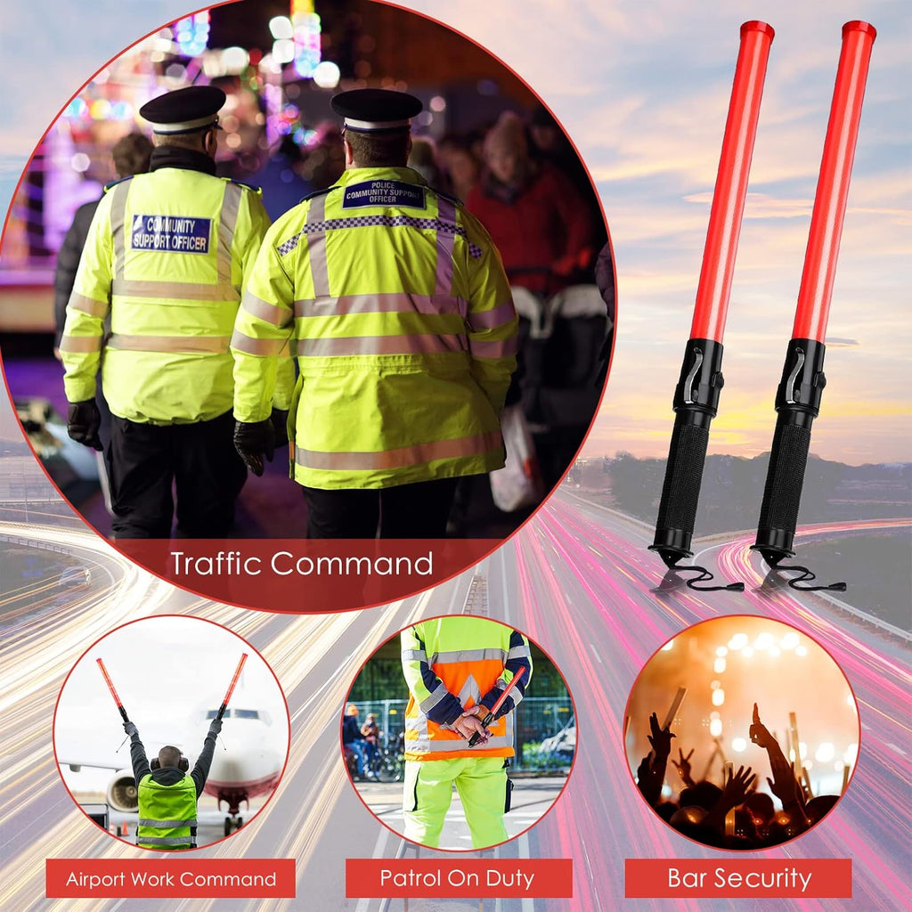 24 Pieces 21 Inch LED Safety Traffic Control Wand with 2 Flashing Modes, Wrist Strap Lanyard and Side Clip D22360