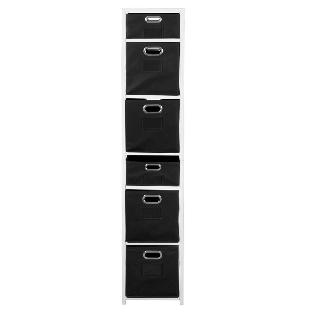 White/Black Square Folding Bookcase with Fabric Bins U257630