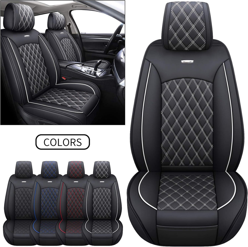 Black-White Waterproof Leather Car Front Seat Covers (2 PCS Front) S892323