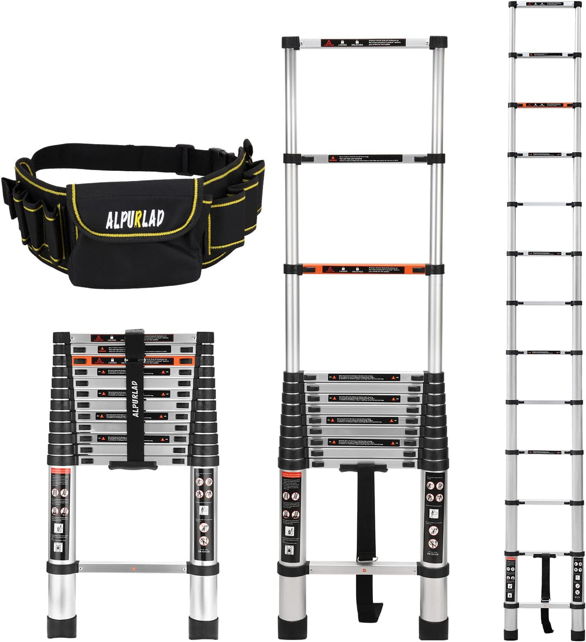 Telescoping Ladder 12.5FT Aluminum Lightweight Collapsible Ladder, 330lbs Capacity C2539