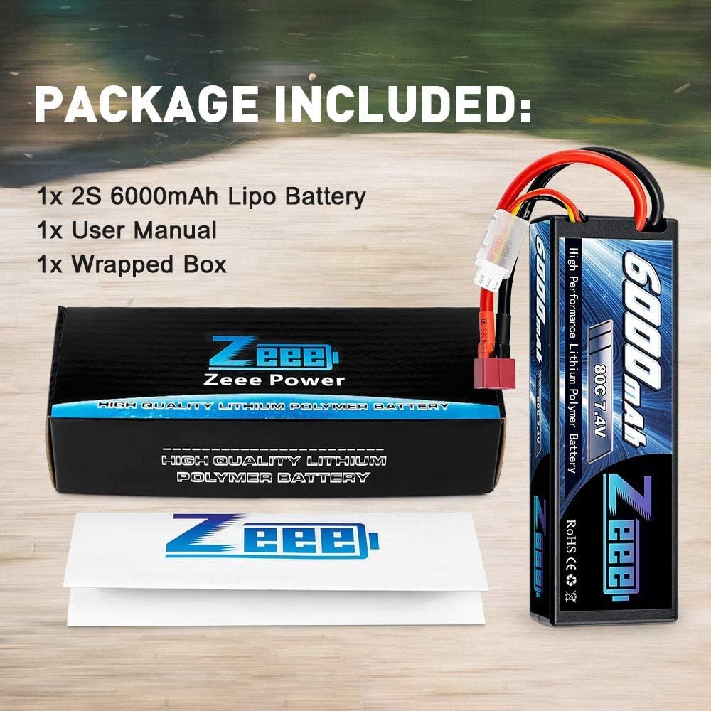 6000mAh 80C 2S 7.4V Hardcase Lipo Battery with Deans Connector (2 Pack) H816