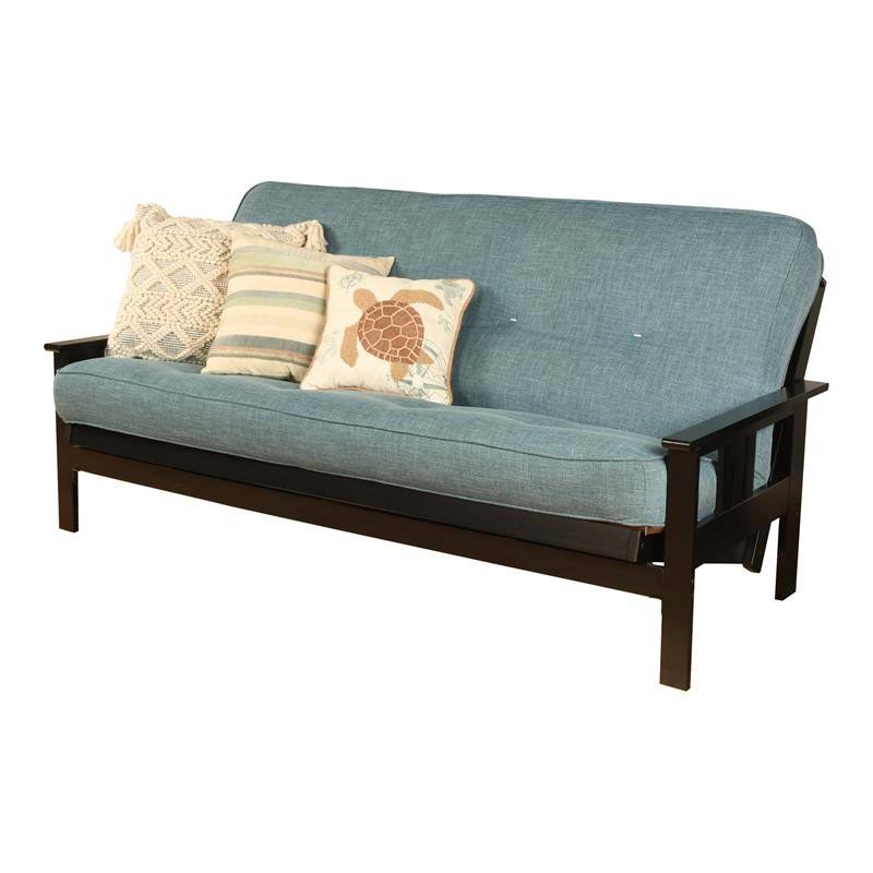 Black Full Size Futon Frame with Linen Aqua Mattress W771684