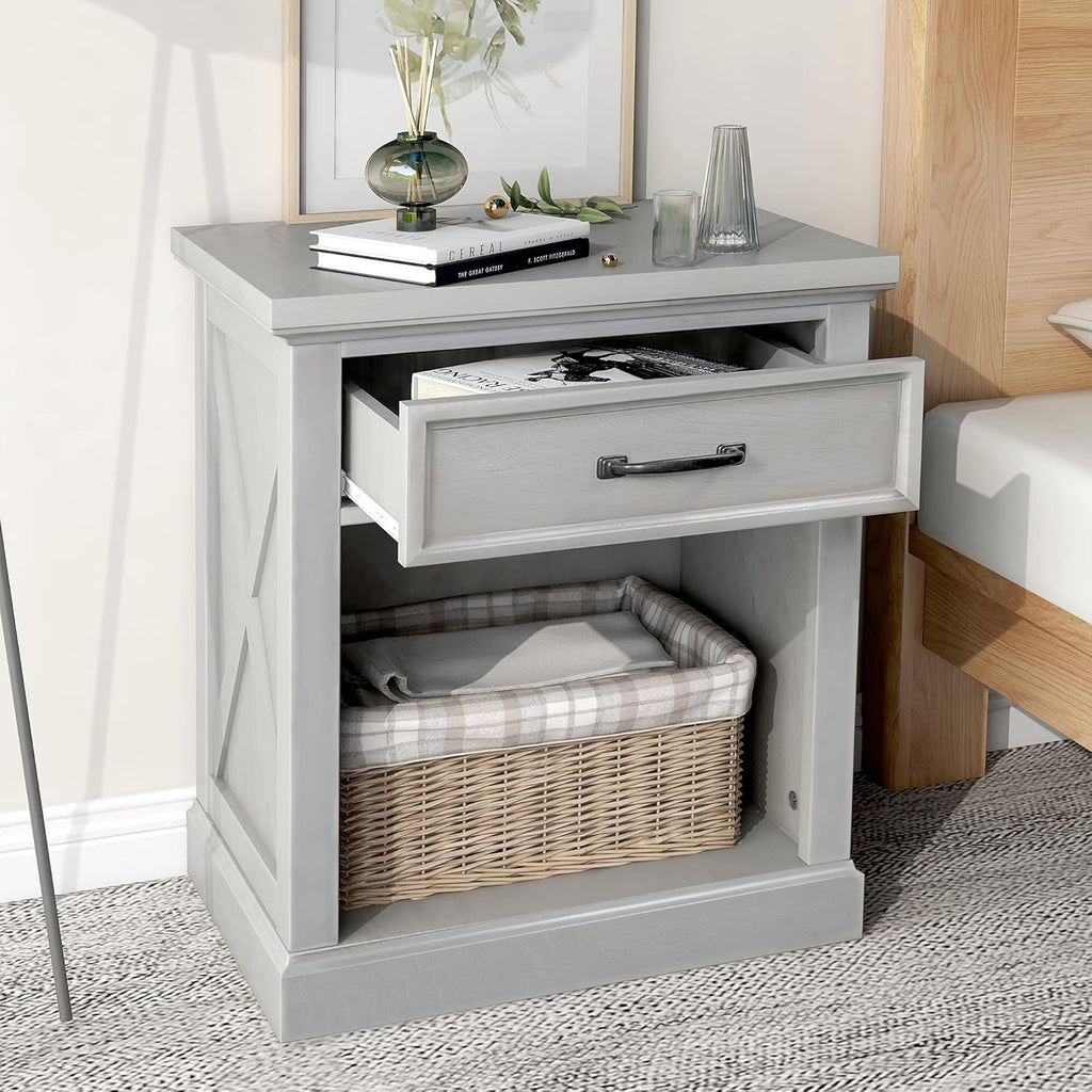 Rustic Gray 3-Drawer Wood Nightstand C174941