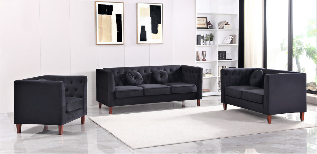 Black Velvet 3Pcs Living Room Set X7557