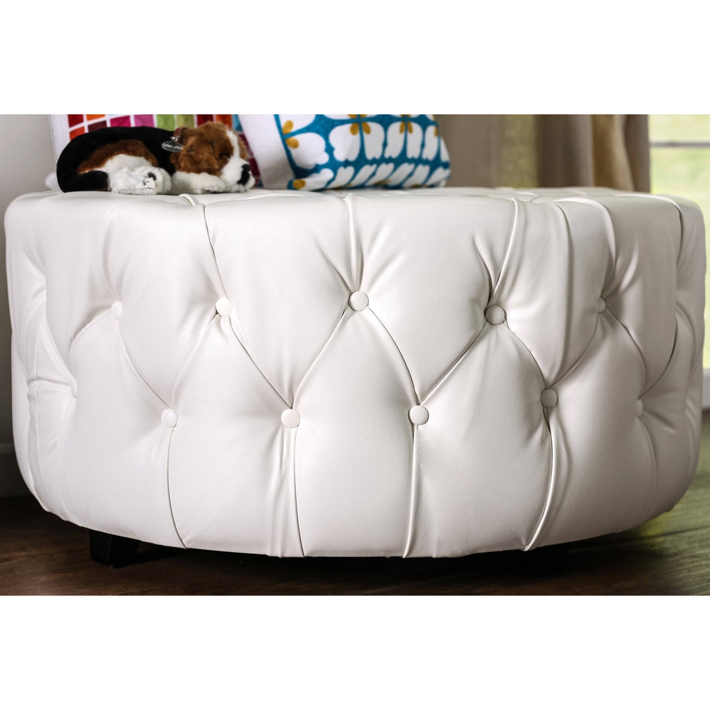 White Round Bonded Leather Ottoman Z45502