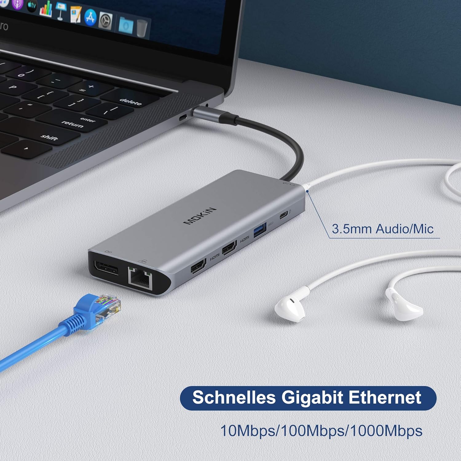 USB C Hub 13 in 1 Triple Display Adapter with Dual HDMI 4K, PD Charger, Gigabit Ethernet, 5 USB Ports, SD/TF Card Reader K387