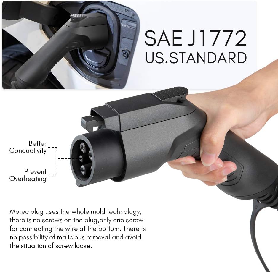 16A EV Charger Cable 200-240V Portable EVSE SAE J1772 Plug 24 feet W333970