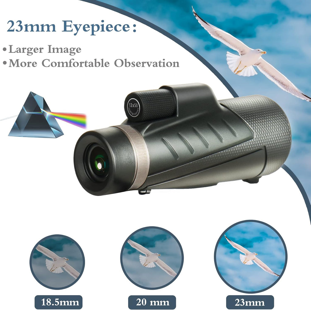 12x50 Monocular Telescope with 23mm Large Eyepiece and Smartphone Adapter P819714