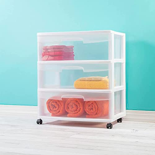 3 Large Clear Drawer Plastic Storage Cart with Wheels (White) S386026